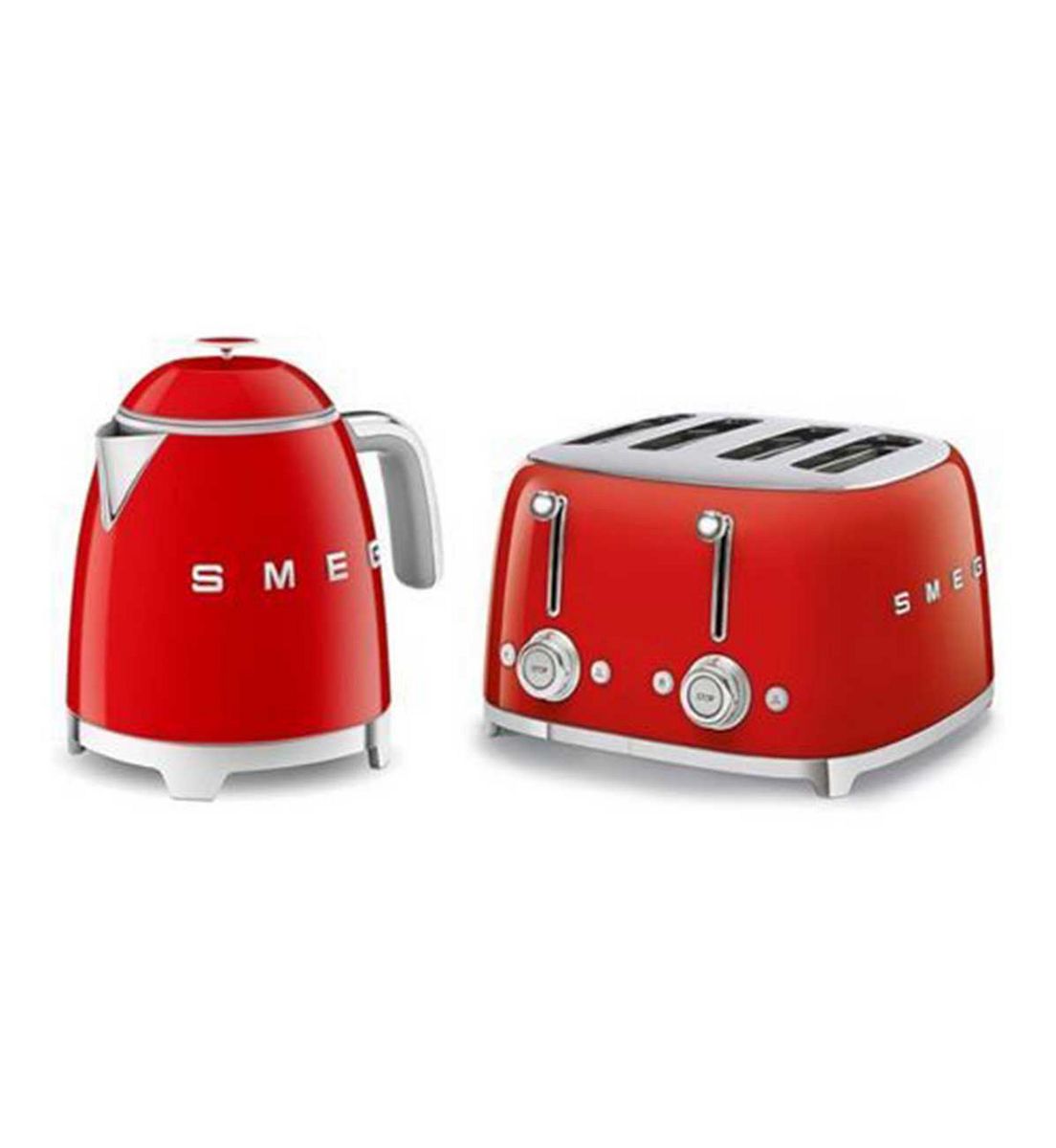 Smeg 50's Style Mini Kettle And 4 Slice Toaster In Red
