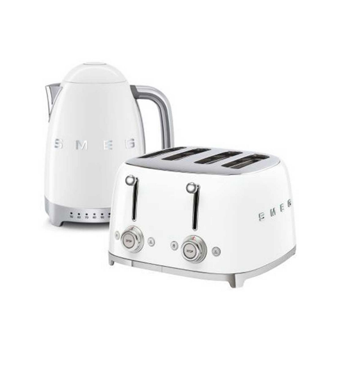 Smeg Jug Kettle And 50S 4 By Slice Toaster In White